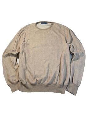 Polo Ralph Lauren Sweater Mens XL Crewneck Lightweight Pullover Pima Cotton Tan
